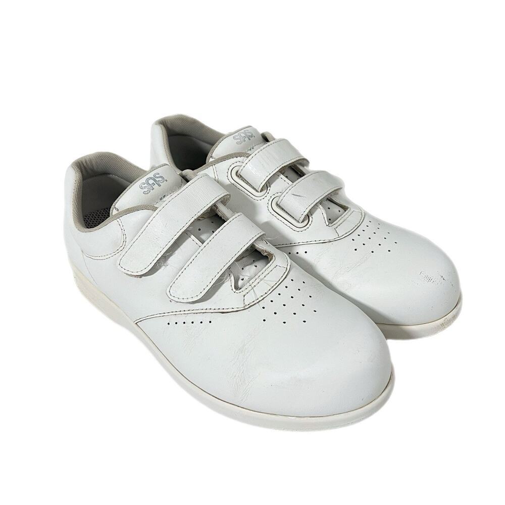 SAS Me Too Shoes Womens 8 M White Leather Hook Loop Straps Comfort Casual